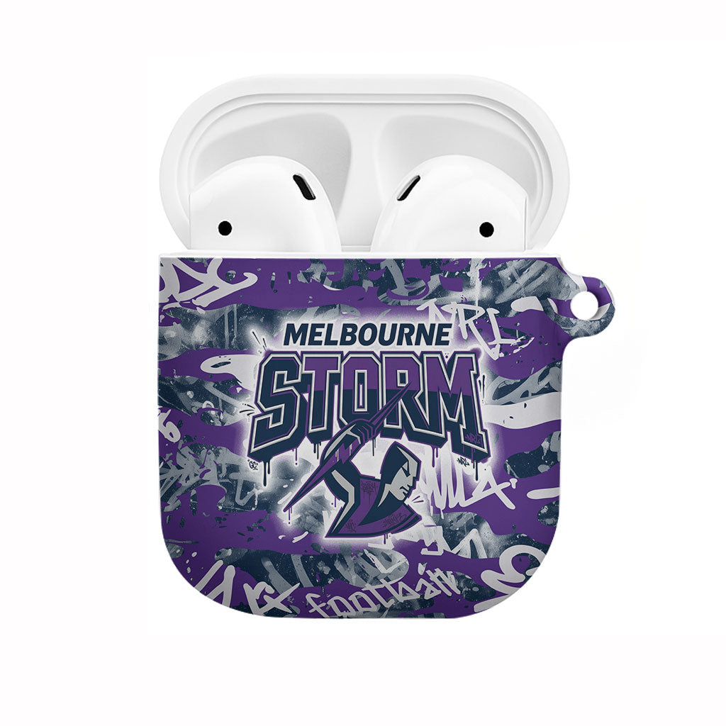 Melbourne Storm Rugby AirPods Case Graffiti Typography Urban Camo Abstract Street Style