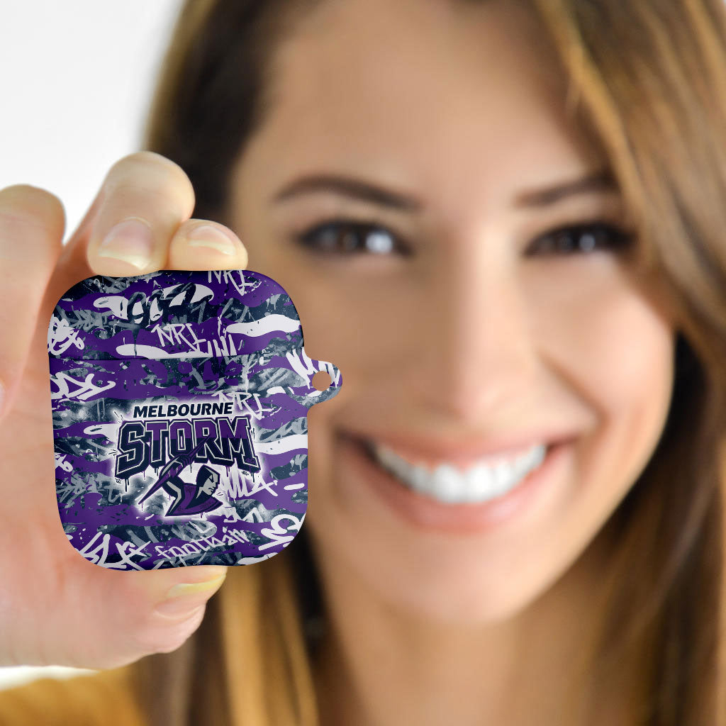 Melbourne Storm Rugby AirPods Case Graffiti Typography Urban Camo Abstract Street Style