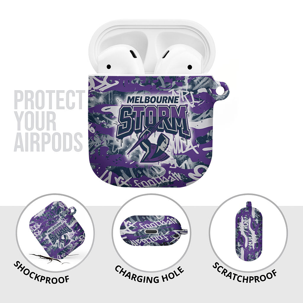 Melbourne Storm Rugby AirPods Case Graffiti Typography Urban Camo Abstract Street Style