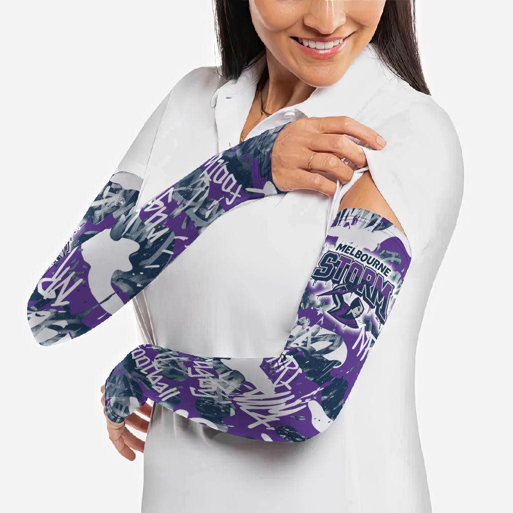 Melbourne Storm Rugby Arm Sleeves Graffiti Typography Urban Camo Abstract Street Style