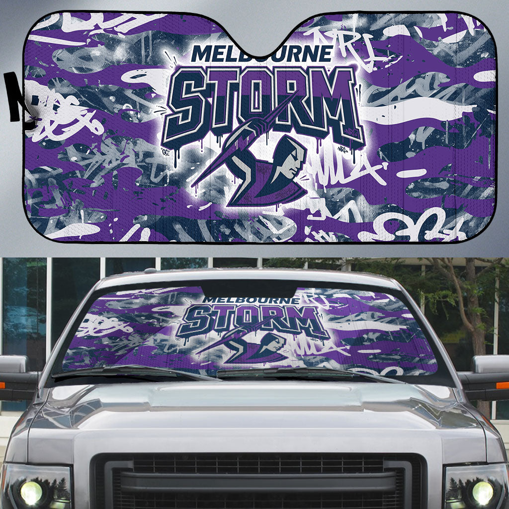 Melbourne Storm Rugby Auto Sun Shade Graffiti Typography Urban Camo Abstract Street Style
