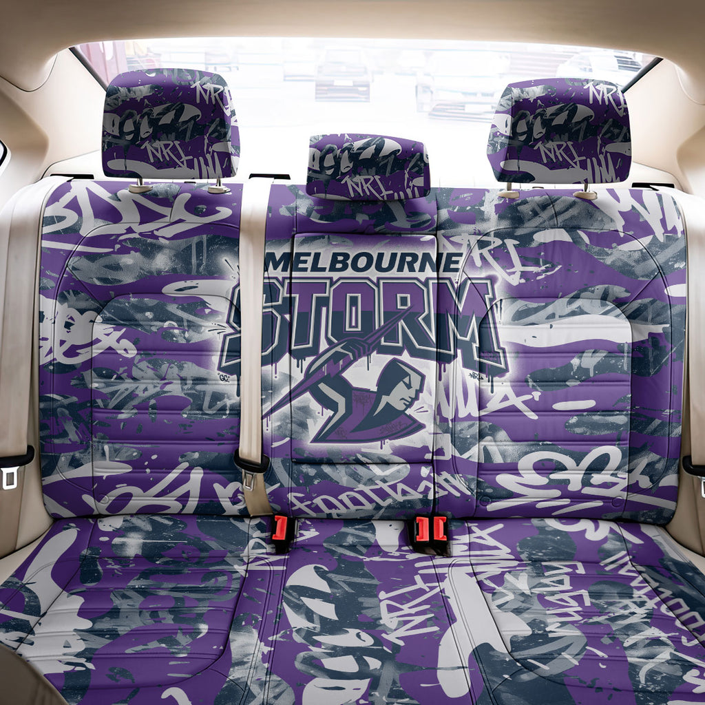Melbourne Storm Rugby Back Car Seat Cover Graffiti Typography Urban Camo Abstract Street Style