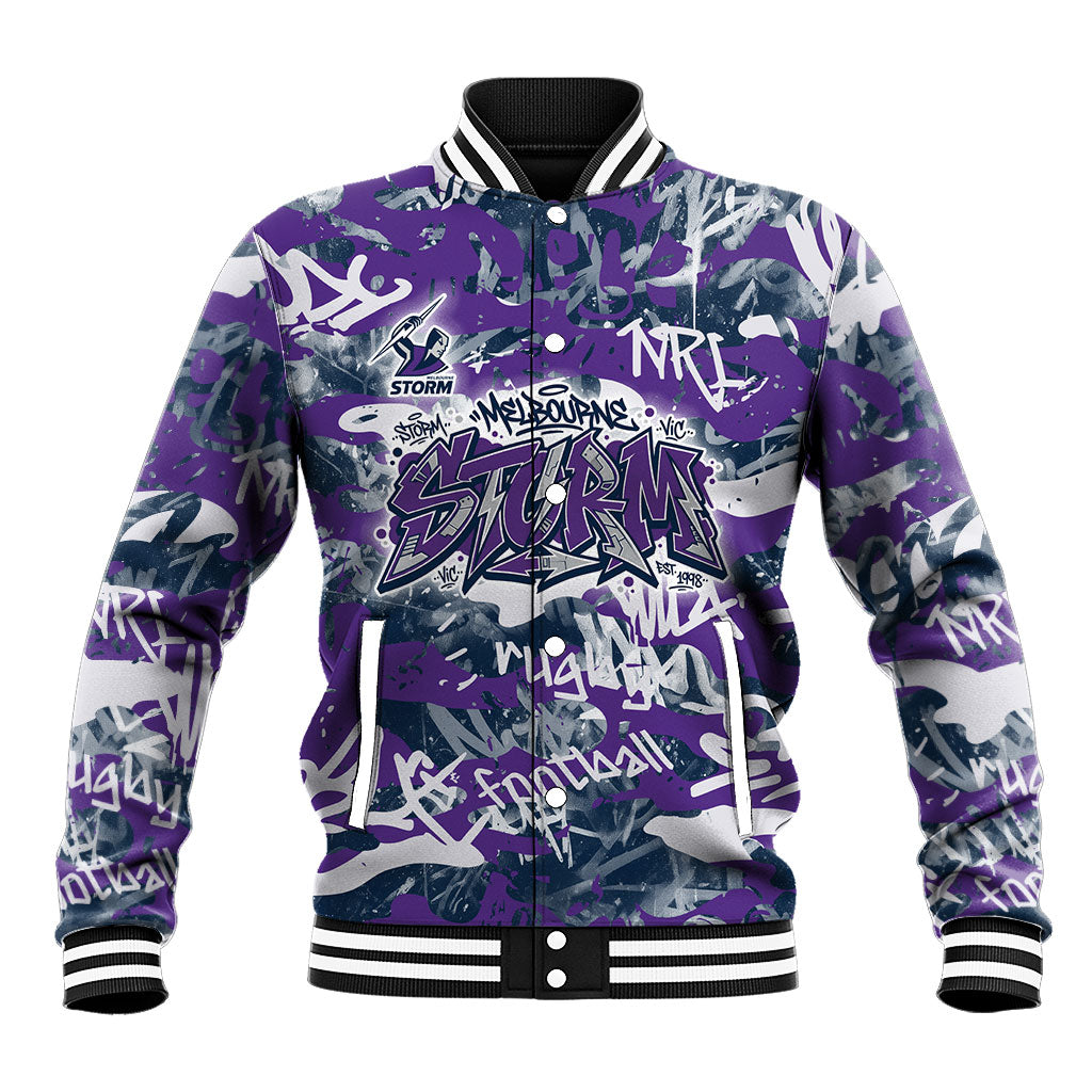 Melbourne Storm Rugby Baseball Jacket Graffiti Typography Urban Camo Abstract Street Style