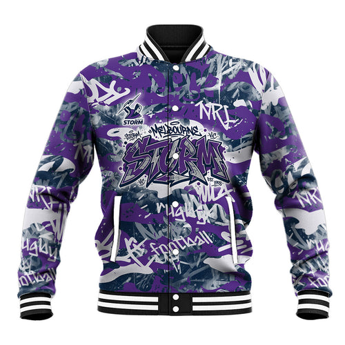 Melbourne Storm Rugby Baseball Jacket Graffiti Typography Urban Camo Abstract Street Style