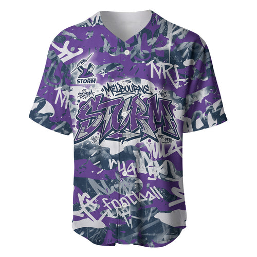 Melbourne Storm Rugby Baseball Jersey Graffiti Typography Urban Camo Abstract Street Style