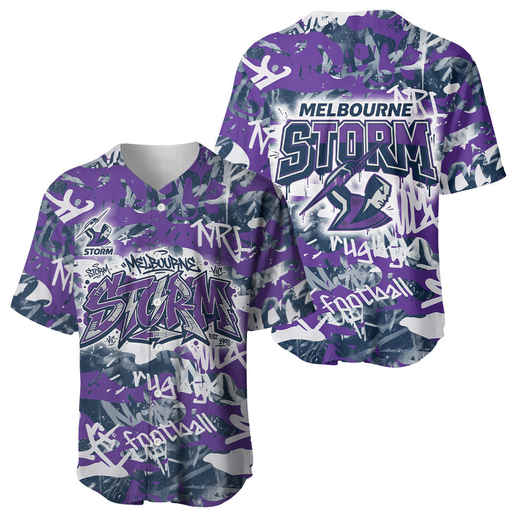 Melbourne Storm Rugby Baseball Jersey Graffiti Typography Urban Camo Abstract Street Style
