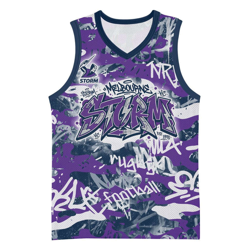Melbourne Storm Rugby Basketball Jersey Graffiti Typography Urban Camo Abstract Street Style