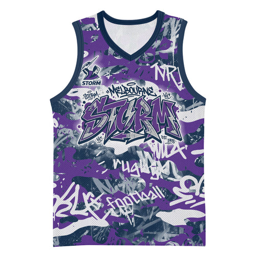 Melbourne Storm Rugby Basketball Jersey Graffiti Typography Urban Camo Abstract Street Style