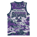 Melbourne Storm Rugby Basketball Jersey Graffiti Typography Urban Camo Abstract Street Style