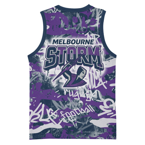 Melbourne Storm Rugby Basketball Jersey Graffiti Typography Urban Camo Abstract Street Style