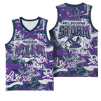 Melbourne Storm Rugby Basketball Jersey Graffiti Typography Urban Camo Abstract Street Style