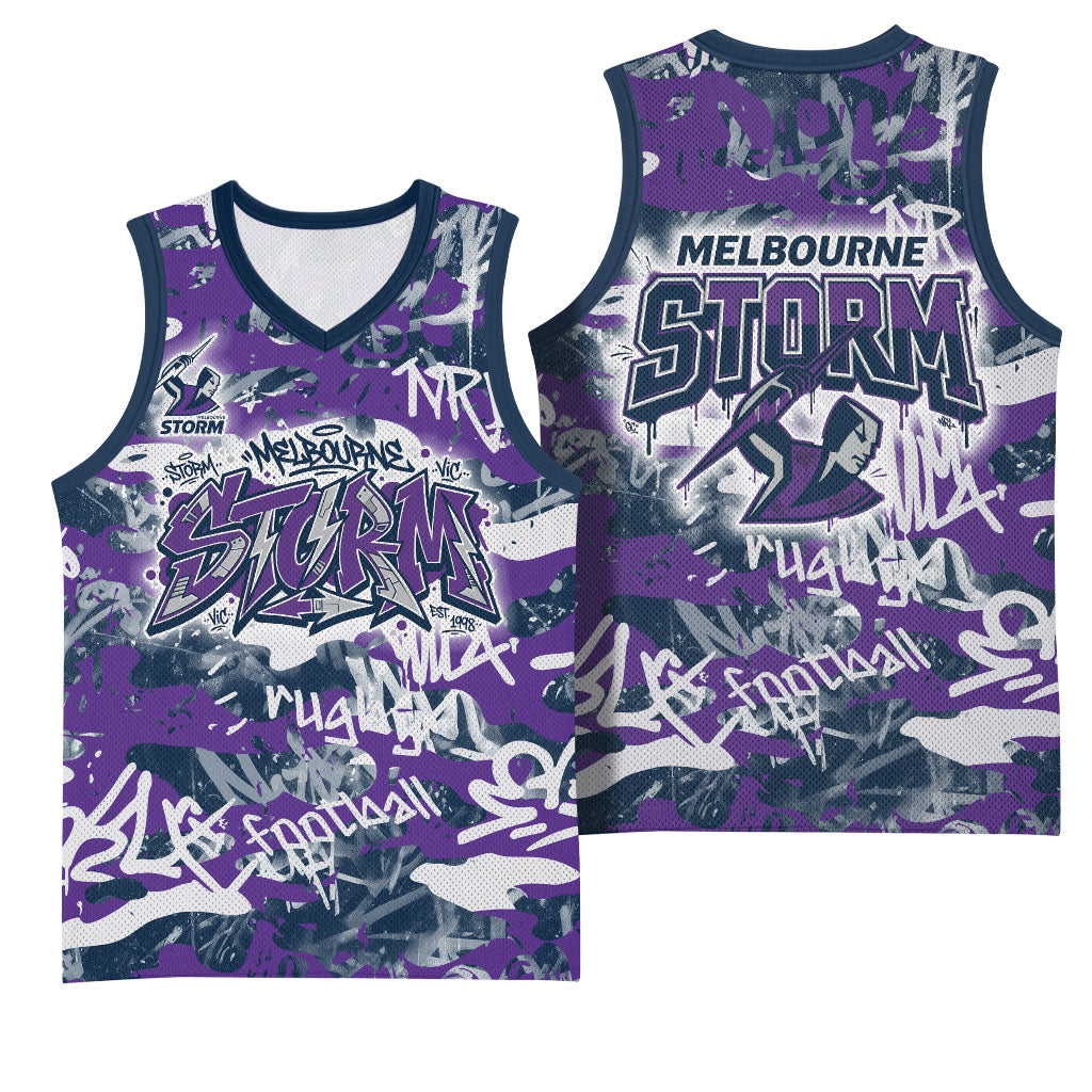 Melbourne Storm Rugby Basketball Jersey Graffiti Typography Urban Camo Abstract Street Style