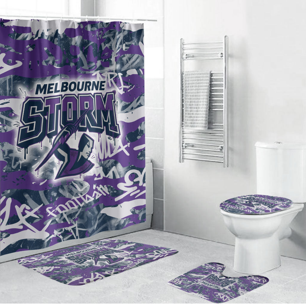 Melbourne Storm Rugby Bathroom Set Graffiti Typography Urban Camo Abstract Street Style