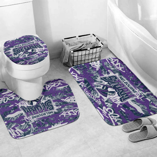 Melbourne Storm Rugby Bathroom Set Graffiti Typography Urban Camo Abstract Street Style