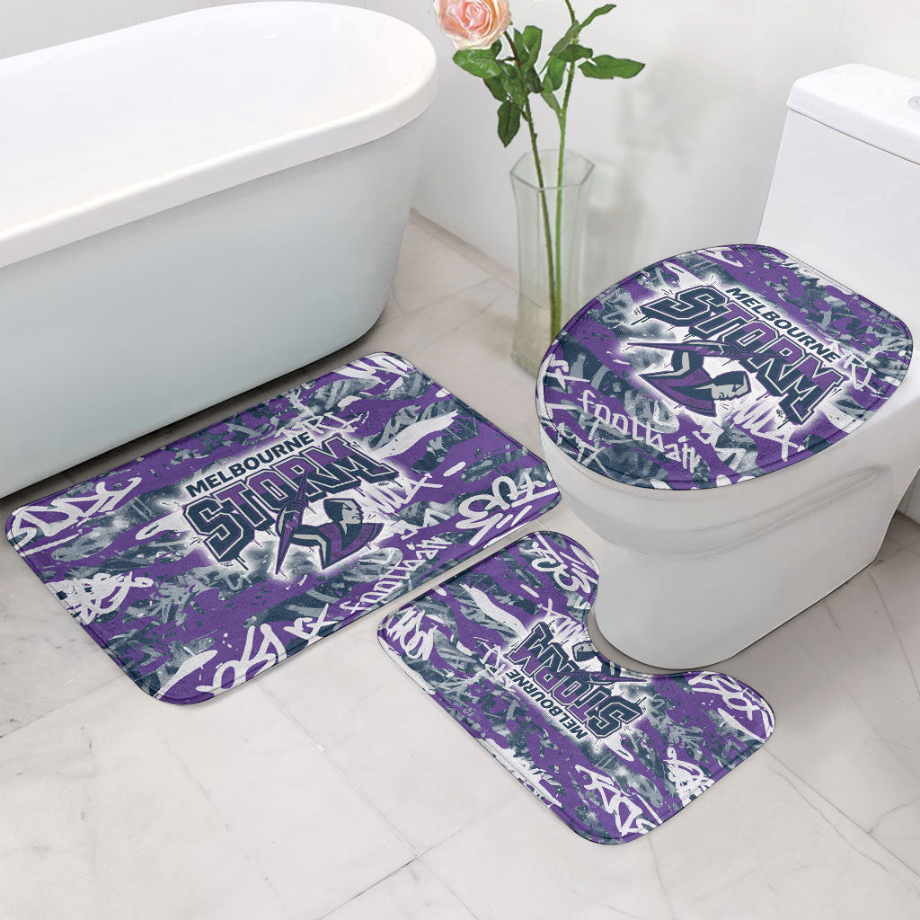 Melbourne Storm Rugby Bathroom Set Graffiti Typography Urban Camo Abstract Street Style