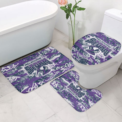 Melbourne Storm Rugby Bathroom Set Graffiti Typography Urban Camo Abstract Street Style