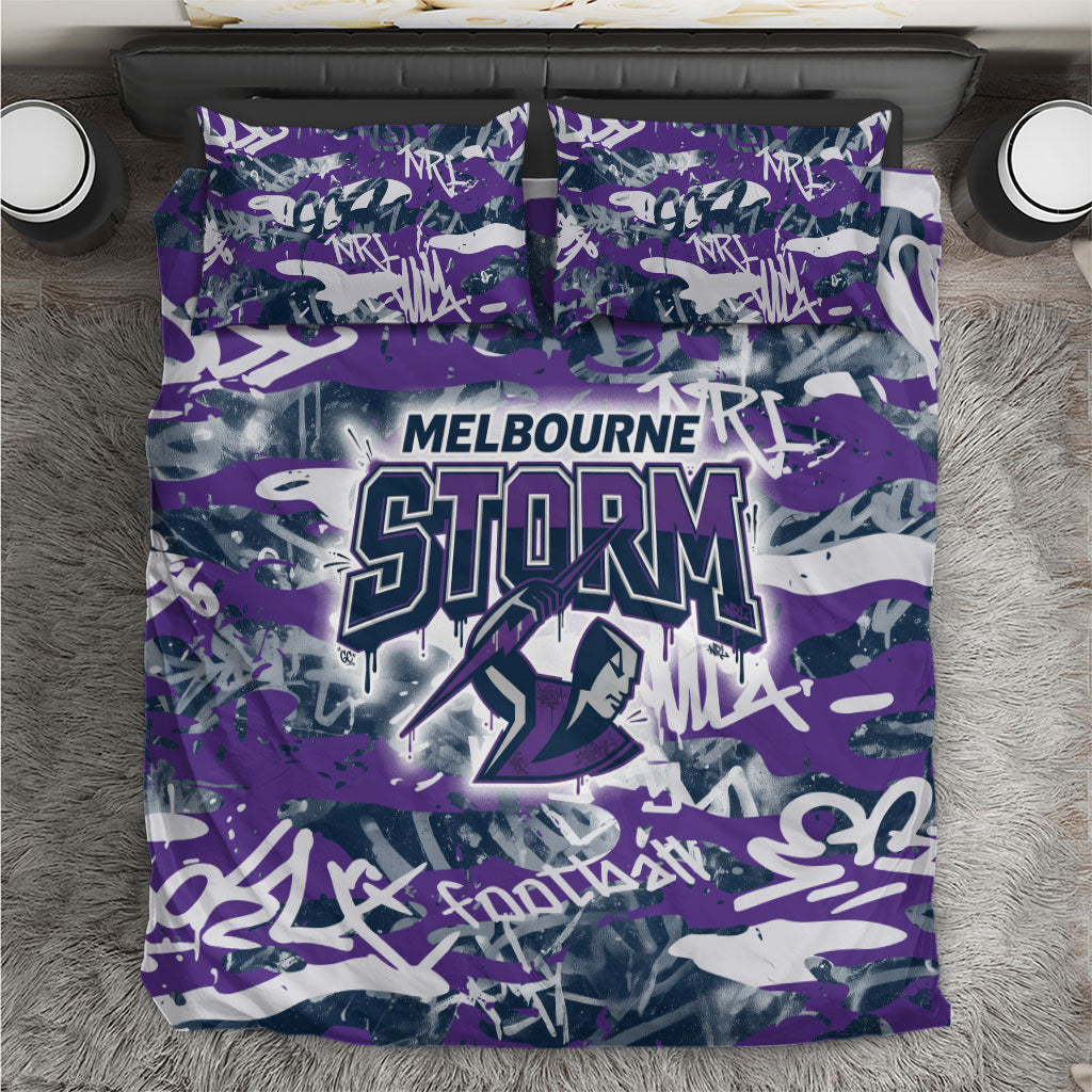 Melbourne Storm Rugby Bedding Set Graffiti Typography Urban Camo Abstract Street Style