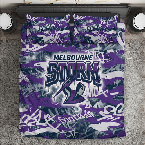 Melbourne Storm Rugby Bedding Set Graffiti Typography Urban Camo Abstract Street Style