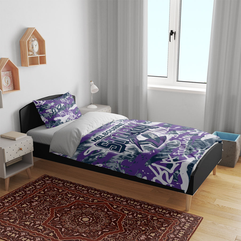 Melbourne Storm Rugby Bedding Set Graffiti Typography Urban Camo Abstract Street Style
