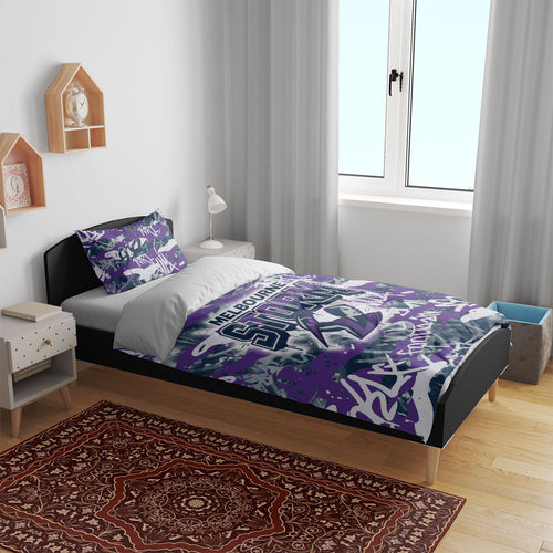 Melbourne Storm Rugby Bedding Set Graffiti Typography Urban Camo Abstract Street Style