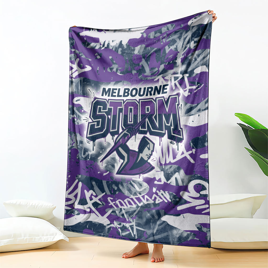 Melbourne Storm Rugby Blanket Graffiti Typography Urban Camo Abstract Street Style