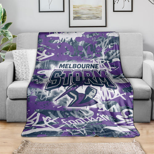 Melbourne Storm Rugby Blanket Graffiti Typography Urban Camo Abstract Street Style
