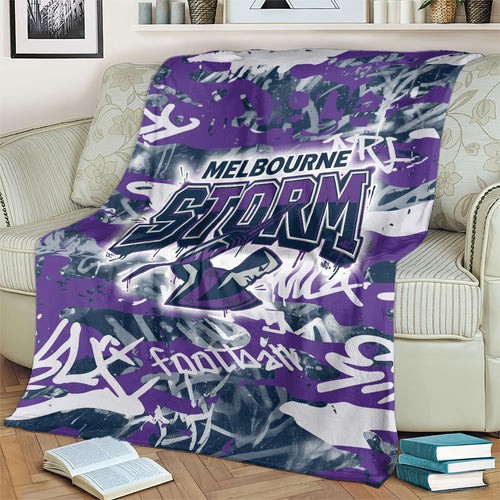 Melbourne Storm Rugby Blanket Graffiti Typography Urban Camo Abstract Street Style