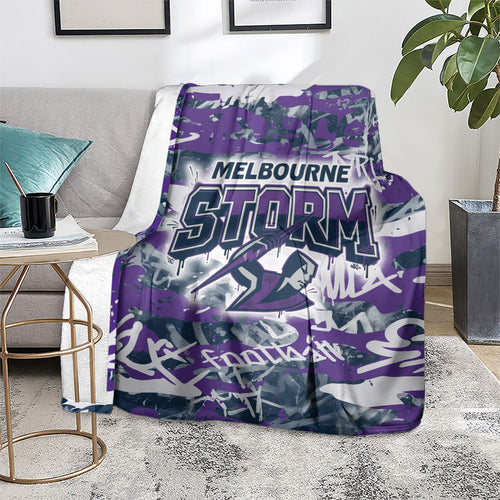 Melbourne Storm Rugby Blanket Graffiti Typography Urban Camo Abstract Street Style