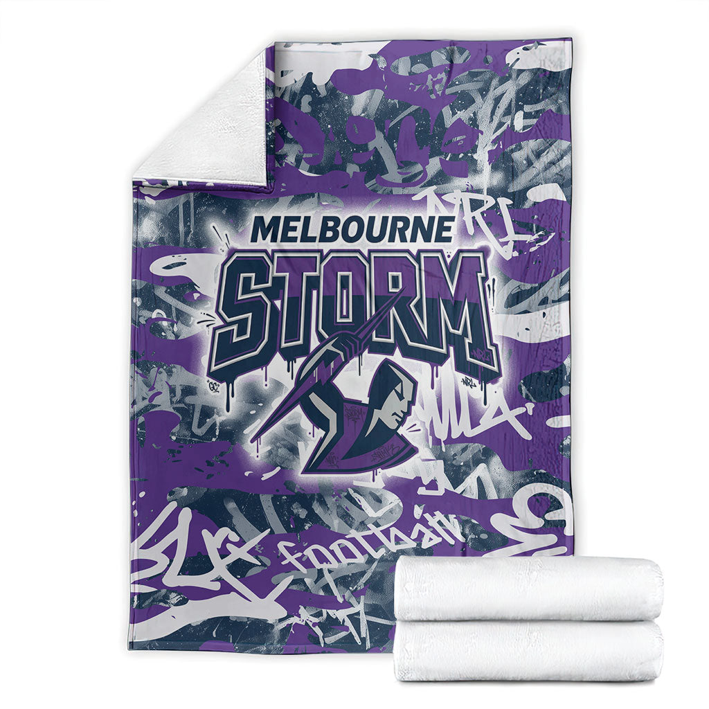 Melbourne Storm Rugby Blanket Graffiti Typography Urban Camo Abstract Street Style