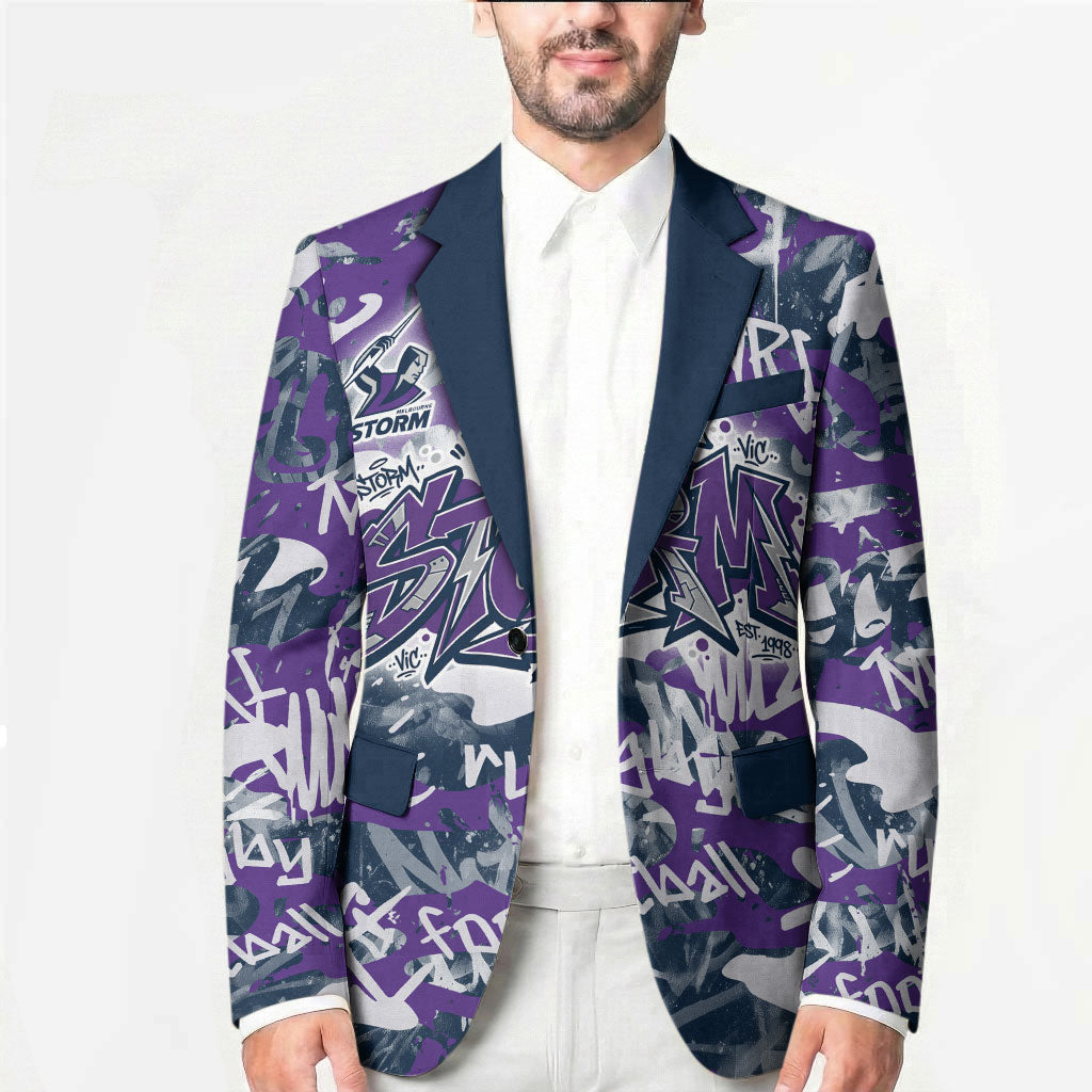 Melbourne Storm Rugby Blazer Graffiti Typography Urban Camo Abstract Street Style