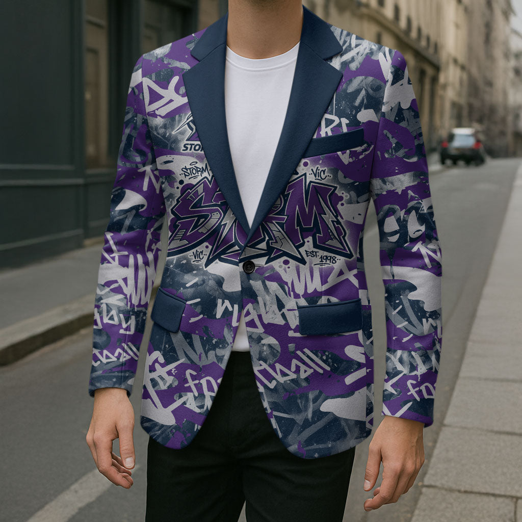Melbourne Storm Rugby Blazer Graffiti Typography Urban Camo Abstract Street Style