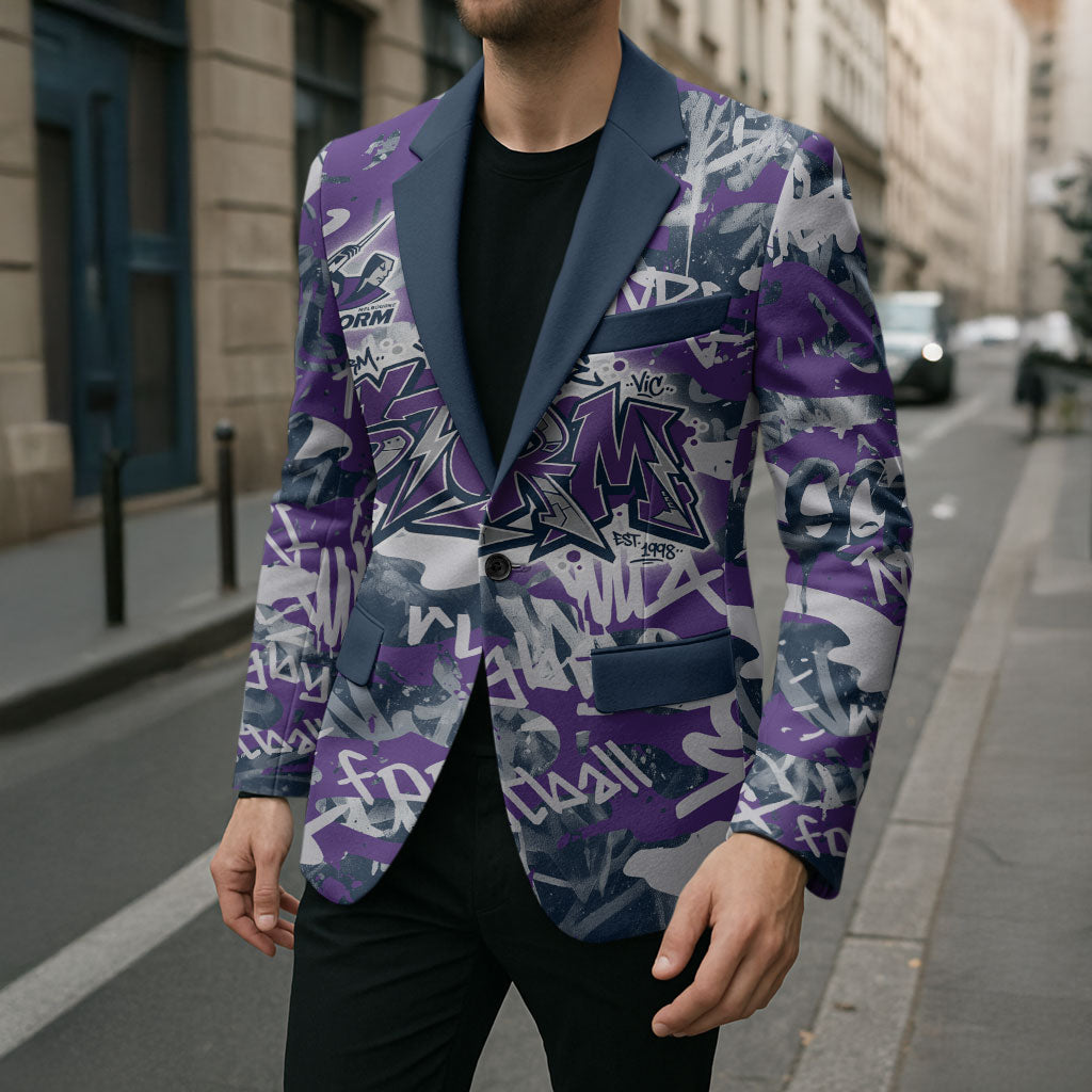 Melbourne Storm Rugby Blazer Graffiti Typography Urban Camo Abstract Street Style