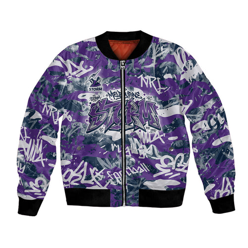 Melbourne Storm Rugby Bomber Jacket Graffiti Typography Urban Camo Abstract Street Style