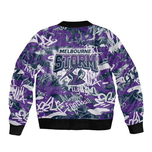 Melbourne Storm Rugby Bomber Jacket Graffiti Typography Urban Camo Abstract Street Style