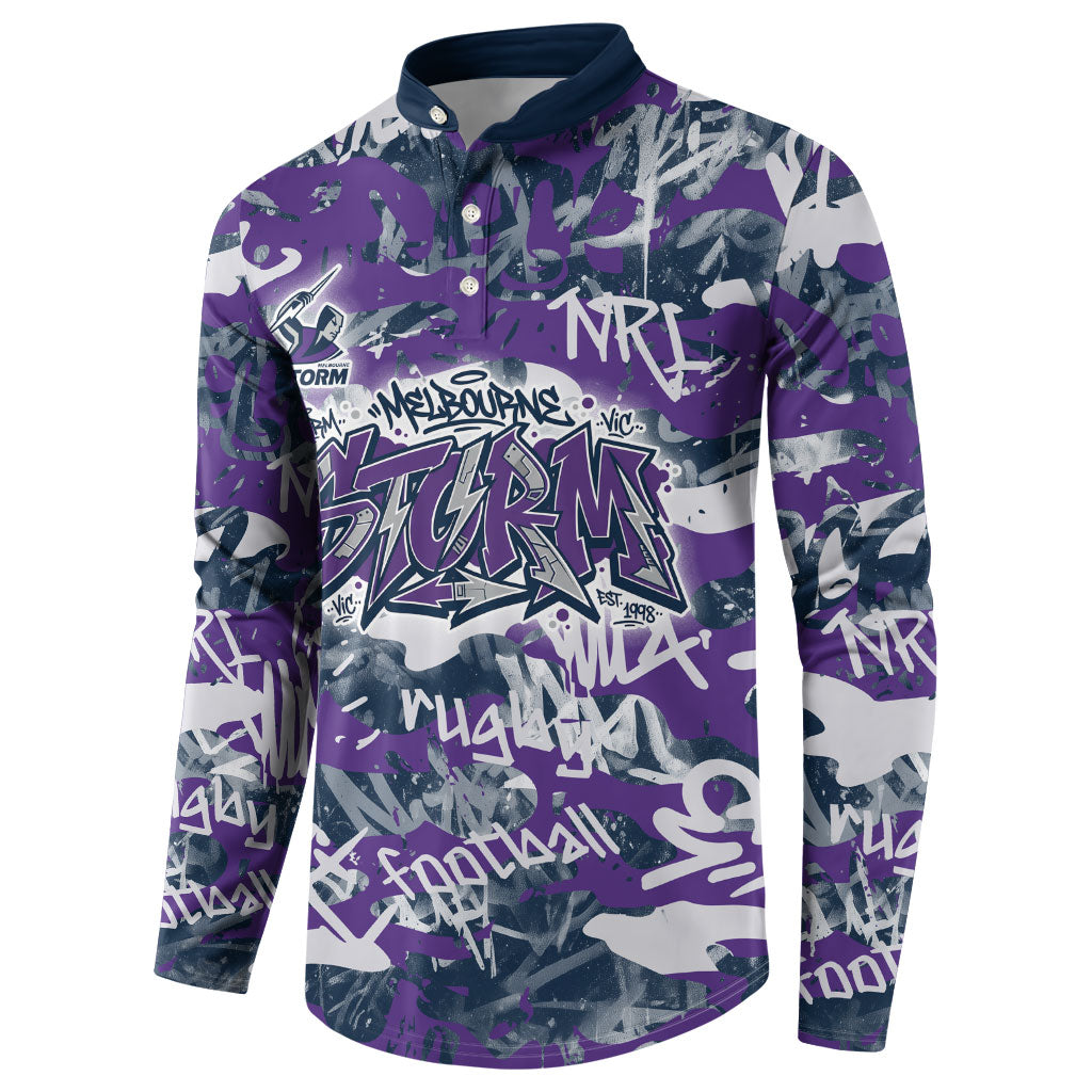 Melbourne Storm Rugby Button Sweatshirt Graffiti Typography Urban Camo Abstract Street Style