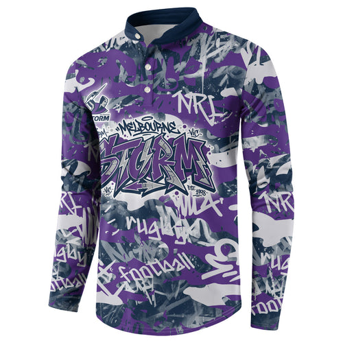 Melbourne Storm Rugby Button Sweatshirt Graffiti Typography Urban Camo Abstract Street Style