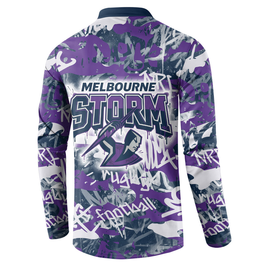 Melbourne Storm Rugby Button Sweatshirt Graffiti Typography Urban Camo Abstract Street Style