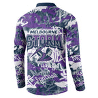 Melbourne Storm Rugby Button Sweatshirt Graffiti Typography Urban Camo Abstract Street Style