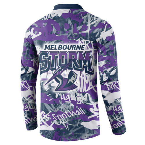 Melbourne Storm Rugby Button Sweatshirt Graffiti Typography Urban Camo Abstract Street Style