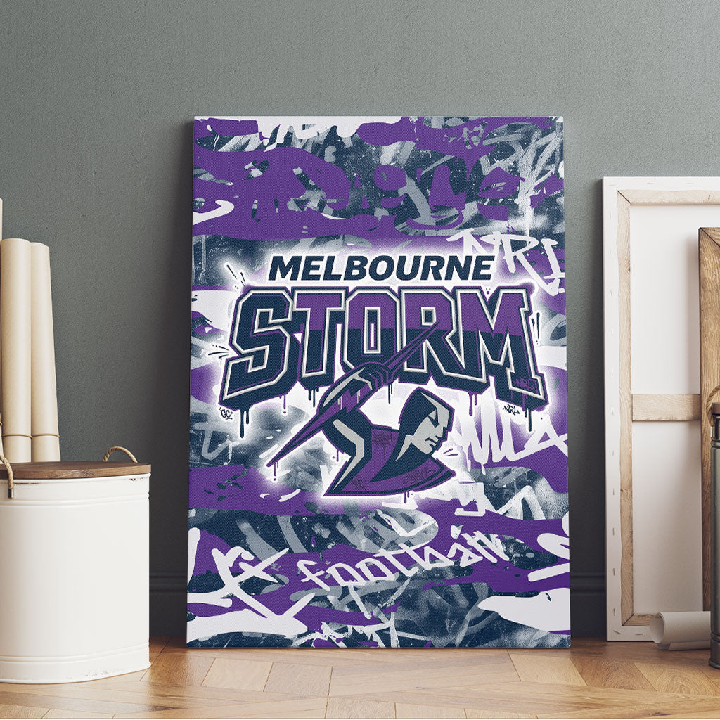 Melbourne Storm Rugby Canvas Wall Art Graffiti Typography Urban Camo Abstract Street Style