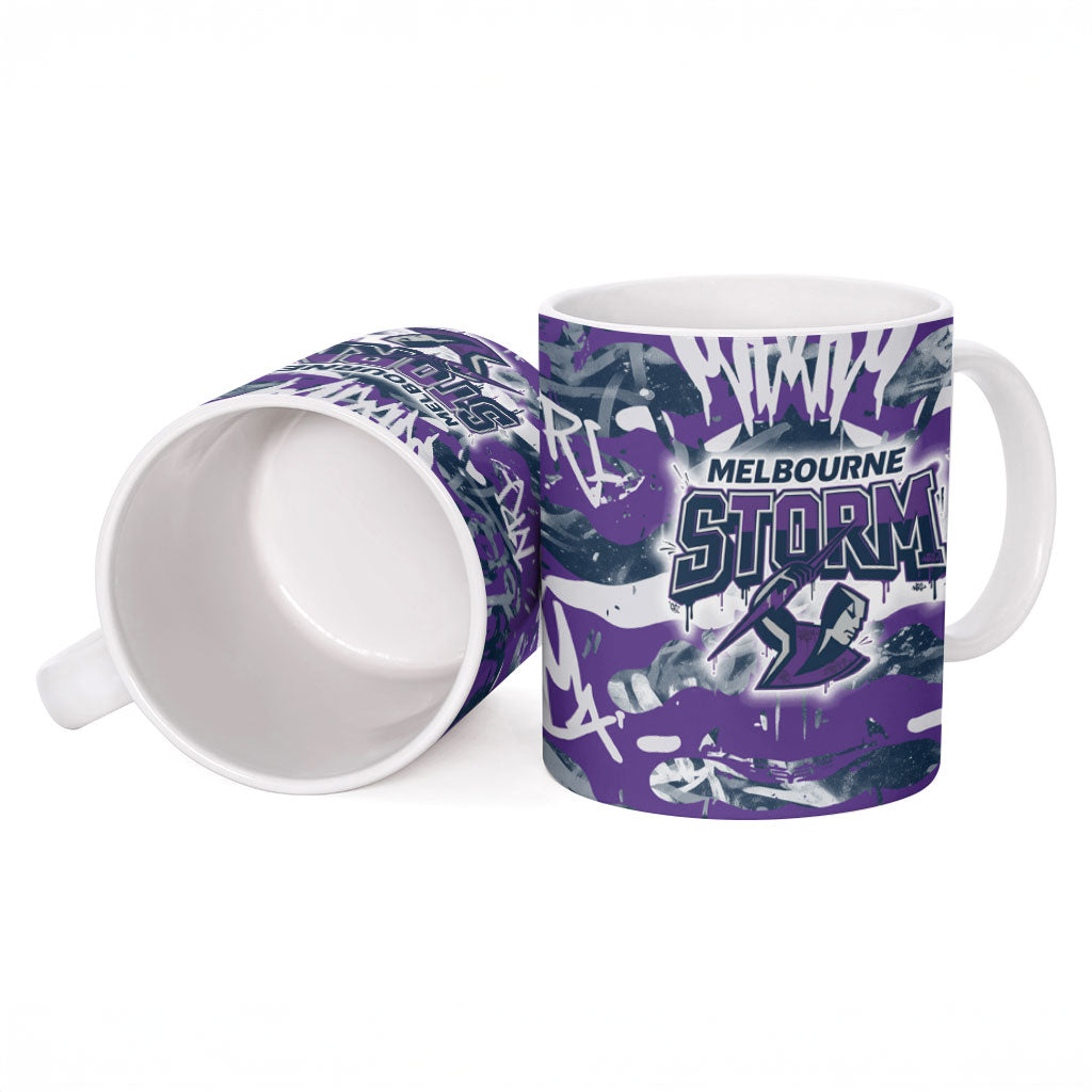 Melbourne Storm Rugby Ceramic Mug Graffiti Typography Urban Camo Abstract Street Style