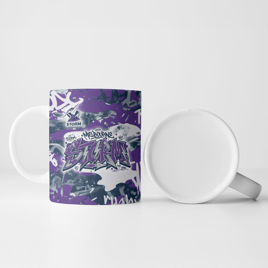 Melbourne Storm Rugby Ceramic Mug Graffiti Typography Urban Camo Abstract Street Style