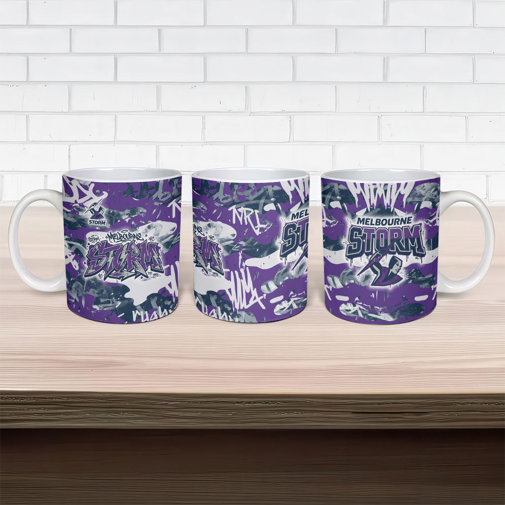 Melbourne Storm Rugby Ceramic Mug Graffiti Typography Urban Camo Abstract Street Style