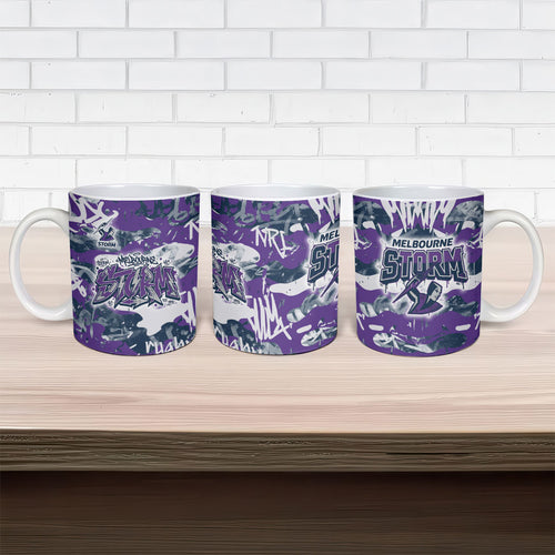 Melbourne Storm Rugby Ceramic Mug Graffiti Typography Urban Camo Abstract Street Style