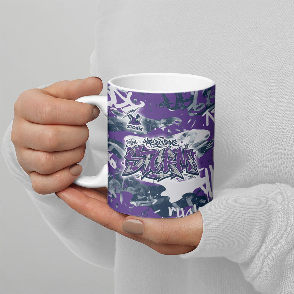 Melbourne Storm Rugby Ceramic Mug Graffiti Typography Urban Camo Abstract Street Style