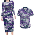 Melbourne Storm Rugby Couples Matching Long Sleeve Bodycon Dress and Hawaiian Shirt Graffiti Typography Urban Camo Abstract Street Style