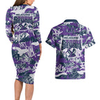 Melbourne Storm Rugby Couples Matching Long Sleeve Bodycon Dress and Hawaiian Shirt Graffiti Typography Urban Camo Abstract Street Style