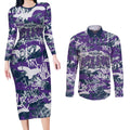Melbourne Storm Rugby Couples Matching Long Sleeve Bodycon Dress and Long Sleeve Button Shirt Graffiti Typography Urban Camo Abstract Street Style