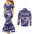 Melbourne Storm Rugby Couples Matching Mermaid Dress and Long Sleeve Button Shirt Graffiti Typography Urban Camo Abstract Street Style