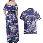 Melbourne Storm Rugby Couples Matching Off Shoulder Maxi Dress and Hawaiian Shirt Graffiti Typography Urban Camo Abstract Street Style